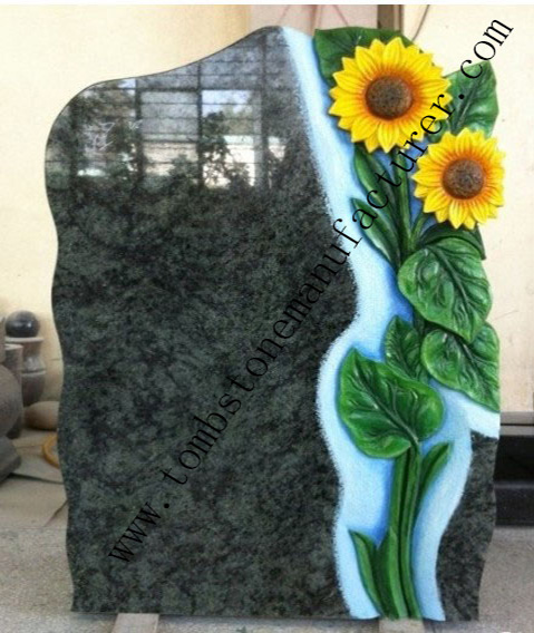 sunflower carving granite headstone4